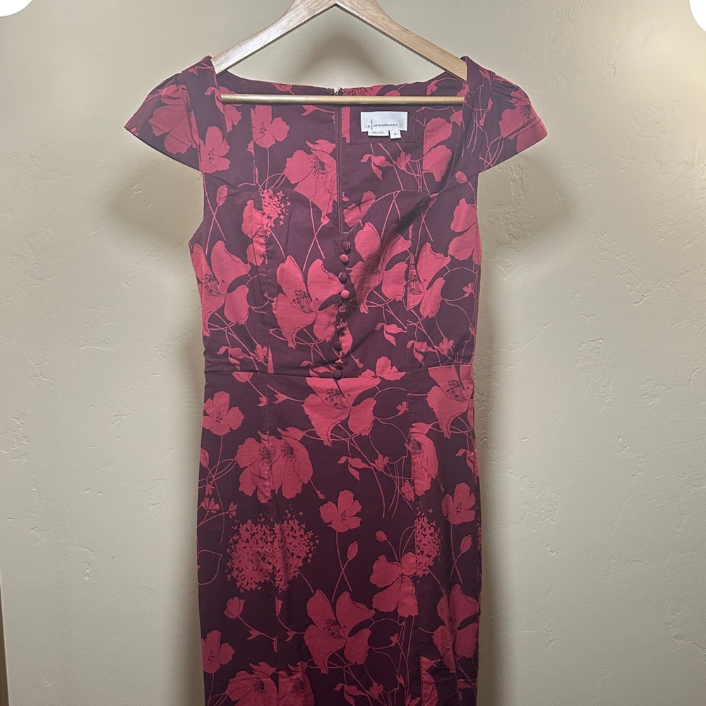 Anthropologie Red Floral Midi Dress